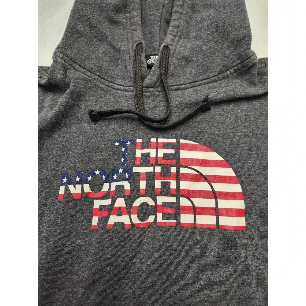 The‎ North Face Hoodie Mens Small Gray USA Flag Logo Graphic Fleece Pullover